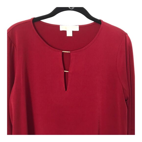 Michael Michael Kors Top Size M Burgundy Red Long Bell Sleeves Keyhole Neckline - Picture 2 of 10